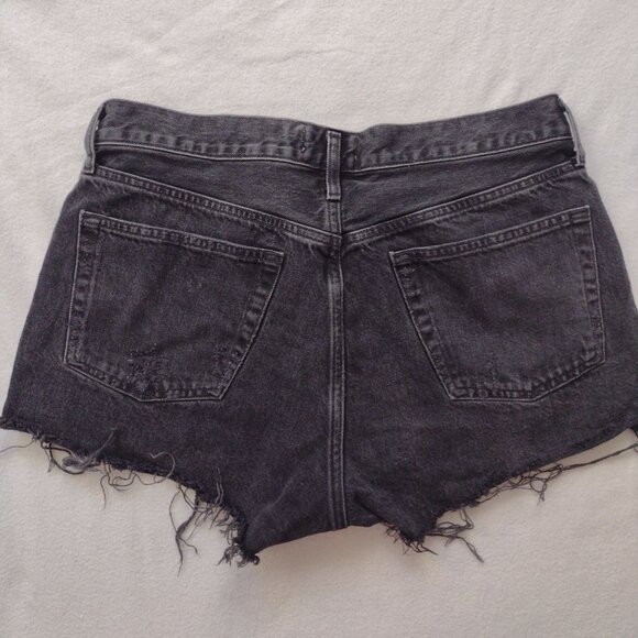 Agolde Parker Shorts 29 Washed Black Fray Rigid Denim Distressed Short Cutoffs - Picture 9 of 10